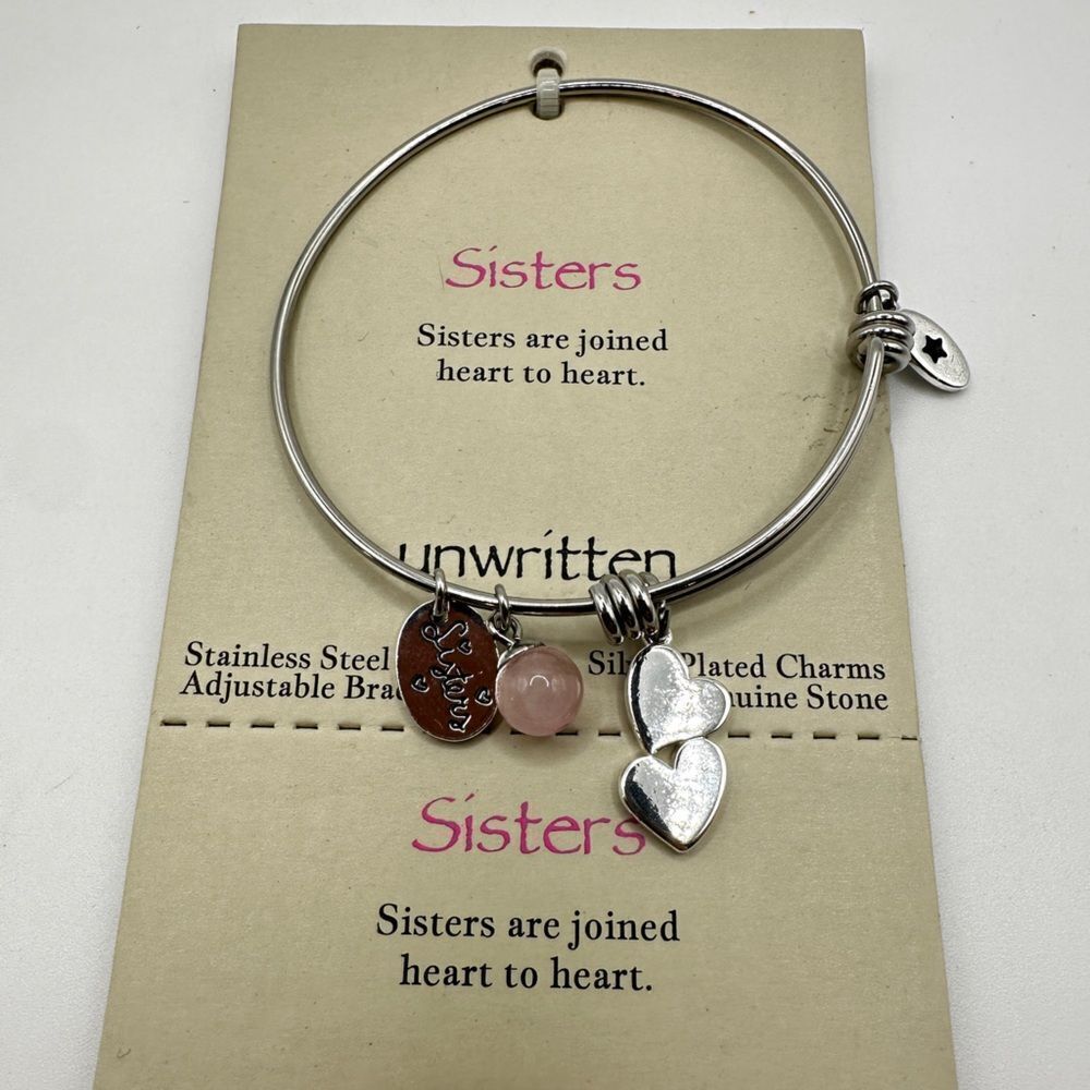 NWT Unwritten "Sisters" Stainless Steel Adjustable Bracelet with genuine stone!